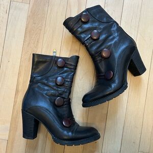 Stylish Black Leather Ankle Boots with buttons